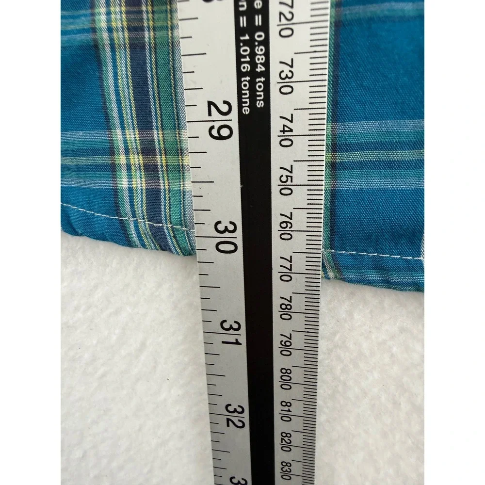 Levi's Western Shirt Mens Large Blue Green Plaid Pearl Snap‎ Short Sleeve